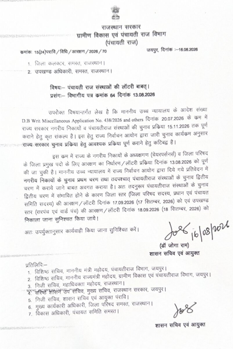 आरक्षण लॉटरी की तारीख बदली
